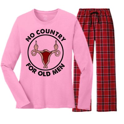 No Country For Old Men Uterus Feminist Women Rights Vintage Women's Long Sleeve Flannel Pajama Set 