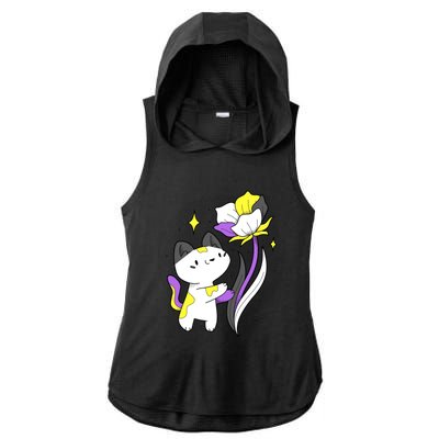 Nonbinary Cat Flower Nonbinary Flag Lgbt Nonbinary Pride Gift Ladies PosiCharge Tri-Blend Wicking Draft Hoodie Tank