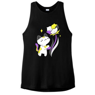 Nonbinary Cat Flower Nonbinary Flag Lgbt Nonbinary Pride Gift Ladies PosiCharge Tri-Blend Wicking Tank