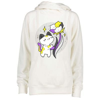 Nonbinary Cat Flower Nonbinary Flag Lgbt Nonbinary Pride Gift Womens Funnel Neck Pullover Hood