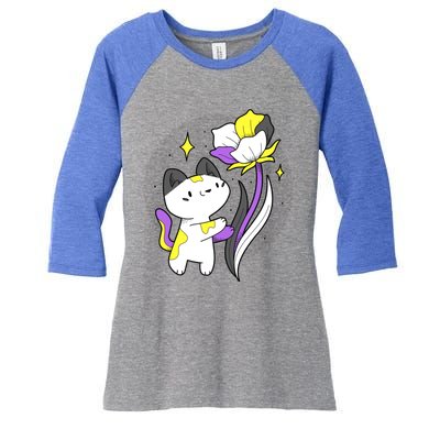 Nonbinary Cat Flower Nonbinary Flag Lgbt Nonbinary Pride Gift Women's Tri-Blend 3/4-Sleeve Raglan Shirt