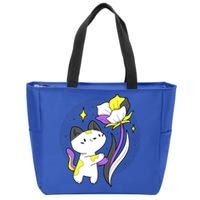 Nonbinary Cat Flower Nonbinary Flag Lgbt Nonbinary Pride Gift Zip Tote Bag