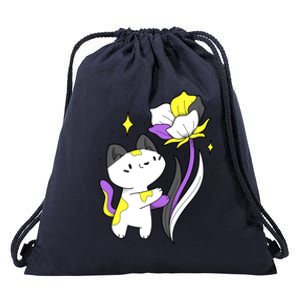 Nonbinary Cat Flower Nonbinary Flag Lgbt Nonbinary Pride Gift Drawstring Bag