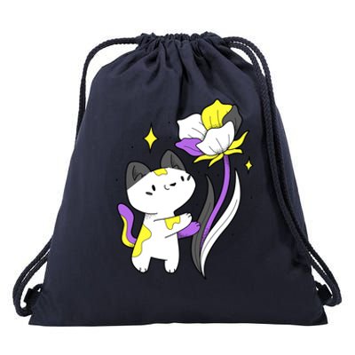 Nonbinary Cat Flower Nonbinary Flag Lgbt Nonbinary Pride Gift Drawstring Bag