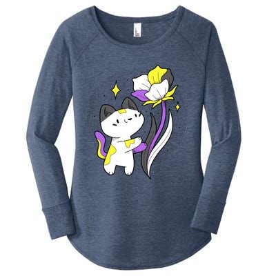 Nonbinary Cat Flower Nonbinary Flag Lgbt Nonbinary Pride Gift Women's Perfect Tri Tunic Long Sleeve Shirt