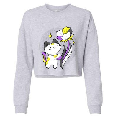 Nonbinary Cat Flower Nonbinary Flag Lgbt Nonbinary Pride Gift Cropped Pullover Crew