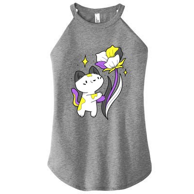 Nonbinary Cat Flower Nonbinary Flag Lgbt Nonbinary Pride Gift Women’s Perfect Tri Rocker Tank