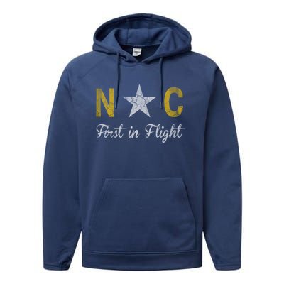 North Carolina First In Flight Vintage Distressed Fade Great Gift Performance Fleece Hoodie