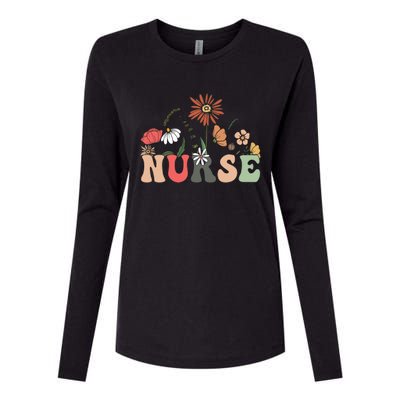 Nurse Cute Flowers Rn Nurse Wildflowers Gift Womens Cotton Relaxed Long Sleeve T-Shirt