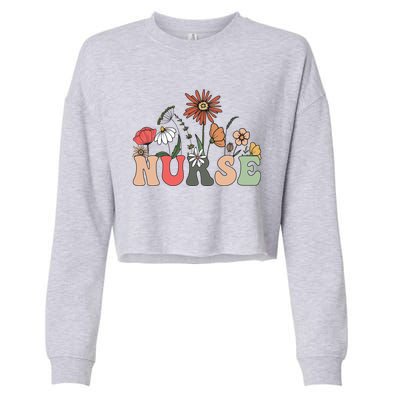 Nurse Cute Flowers Rn Nurse Wildflowers Gift Cropped Pullover Crew