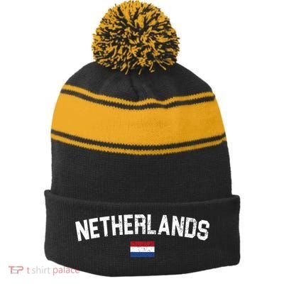 Netherlands Country Flag Logo Stripe Pom Pom Beanie
