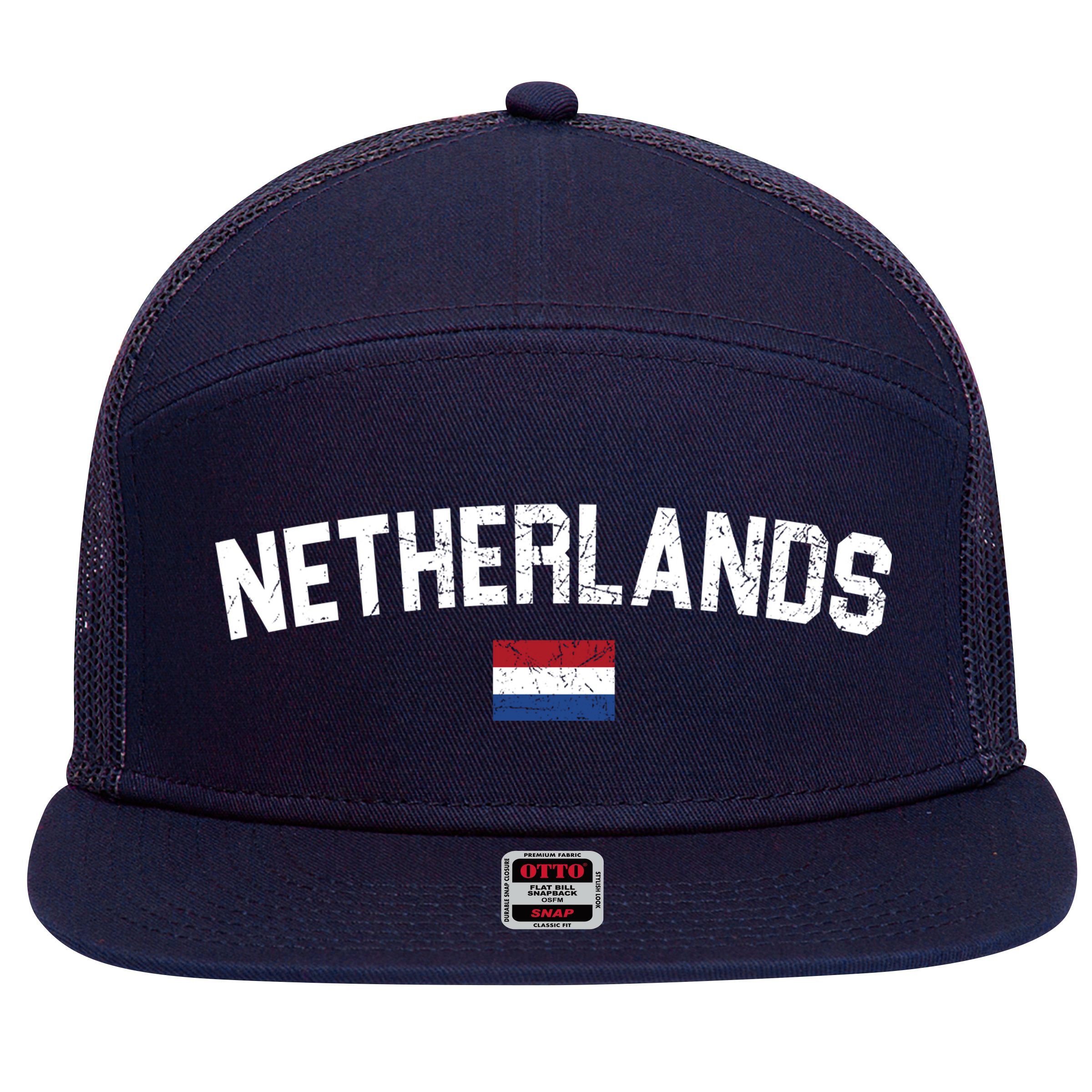 Netherlands Country Flag Logo 7 Panel Mesh Trucker Snapback Hat