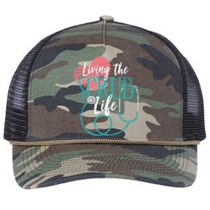 Nurse Cool Gift Living The Scrub Life Stethoscope Gift Retro Rope Trucker Hat Cap