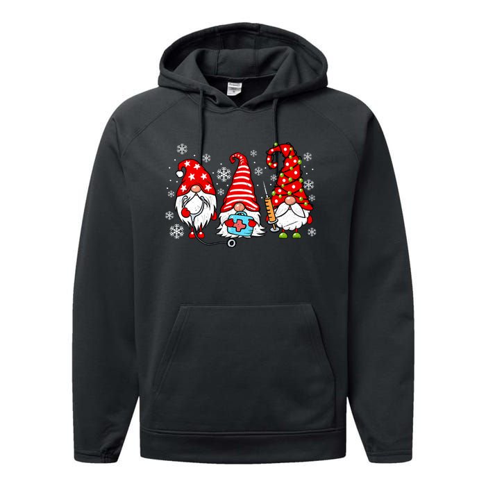 Nurse Christmas Gnomes Xmas Scrub Top Er Rn Nursing Gnomies Performance Fleece Hoodie