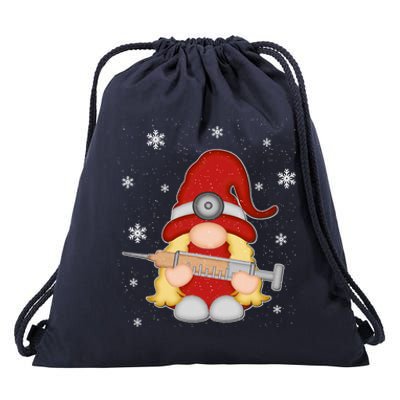 Nurse Christmas Gnomes Cute Xmas Scrub Top For Nurses Gift Drawstring Bag