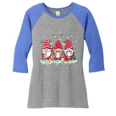 Nurse Christmas Gnomes Cute Xmas Scrub Top For Nurses Gift Women's Tri-Blend 3/4-Sleeve Raglan Shirt