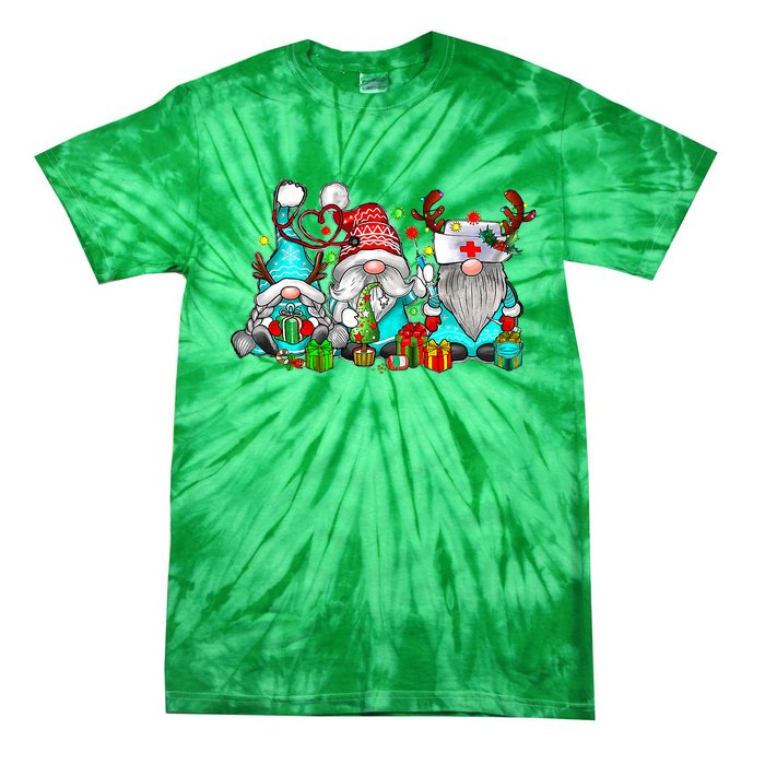 Nurse Christmas Gnomes Cute Xmas Scrub Top For Nurses Tie-Dye T-Shirt