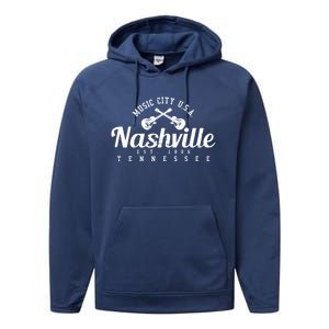 Nashville Cool Gift Cool Gift Country Music City Guitar Gift Cool Gift Performance Fleece Hoodie