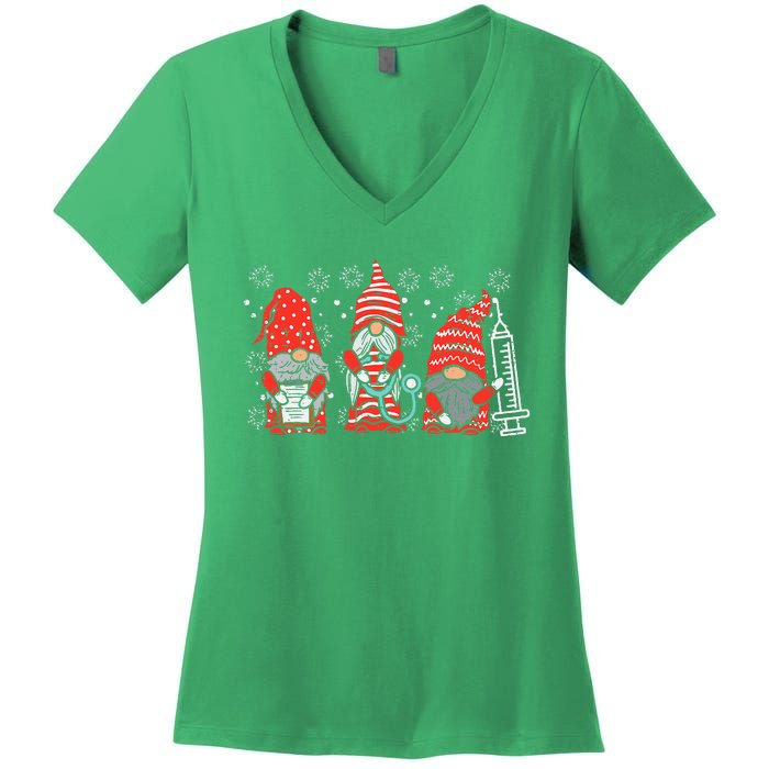 Nurse Christmas Gnomes Cute Xmas Scrub Top For Nurses Women Women's V-Neck T-Shirt