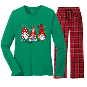 Nurse Christmas Gnomes Xmas Scrub Top Er Rn Nursing Gnomies Women's Long Sleeve Flannel Pajama Set 