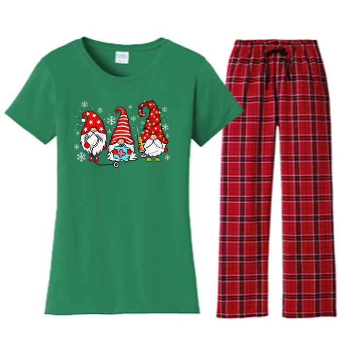 Nurse Christmas Gnomes Xmas Scrub Top Er Rn Nursing Gnomies Women's Flannel Pajama Set