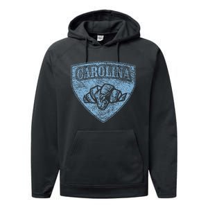 North Carolina Hero Emblem Distressed Blue Knockout Performance Fleece Hoodie