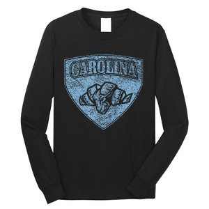 North Carolina Hero Emblem Distressed Blue Knockout Long Sleeve Shirt