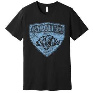 North Carolina Hero Emblem Distressed Blue Knockout Premium T-Shirt