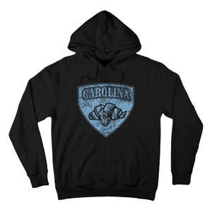 North Carolina Hero Emblem Distressed Blue Knockout Tall Hoodie