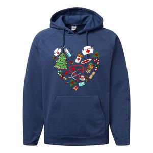 Nurse Christmas Heart Nursing Health Care Performance Fleece Hoodie