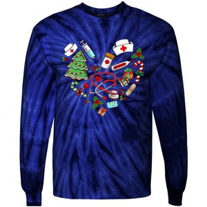 Nurse Christmas Heart Nursing Health Care Tie-Dye Long Sleeve Shirt