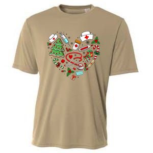 Nurse Christmas Heart Nursing Health Care Cooling Performance Crew T-Shirt