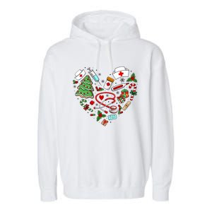 Nurse Christmas Heart Nursing Health Care Garment-Dyed Fleece Hoodie