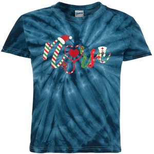 Nurse Christmas Heart Stethoscope Nurse Themed Pajamas Kids Tie-Dye T-Shirt