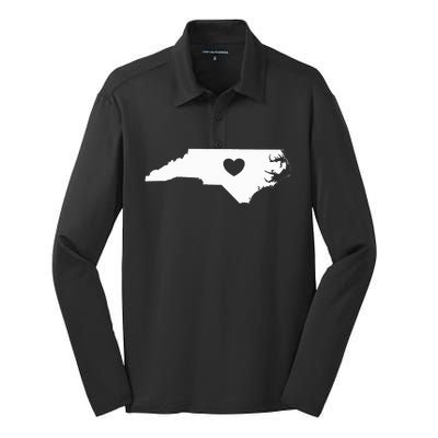 North Carolina Heart State Silhouette Silk Touch Performance Long Sleeve Polo