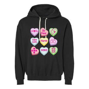 Nurse Conversation Hearts Valentines Day Garment-Dyed Fleece Hoodie