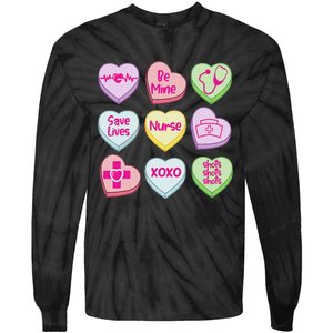 Nurse Conversation Hearts Valentines Day Tie-Dye Long Sleeve Shirt