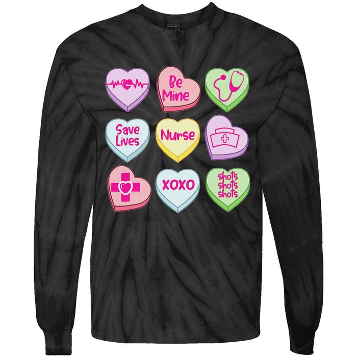 Nurse Conversation Hearts Valentines Day Tie-Dye Long Sleeve Shirt