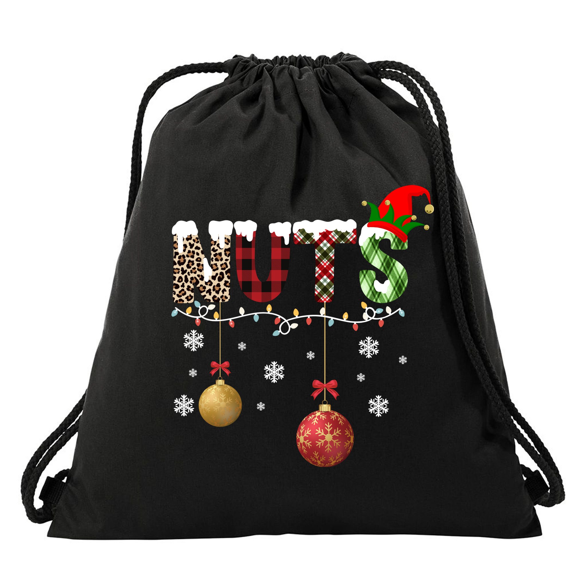 Nuts Christmas Holiday Festive Elf Drawstring Bag