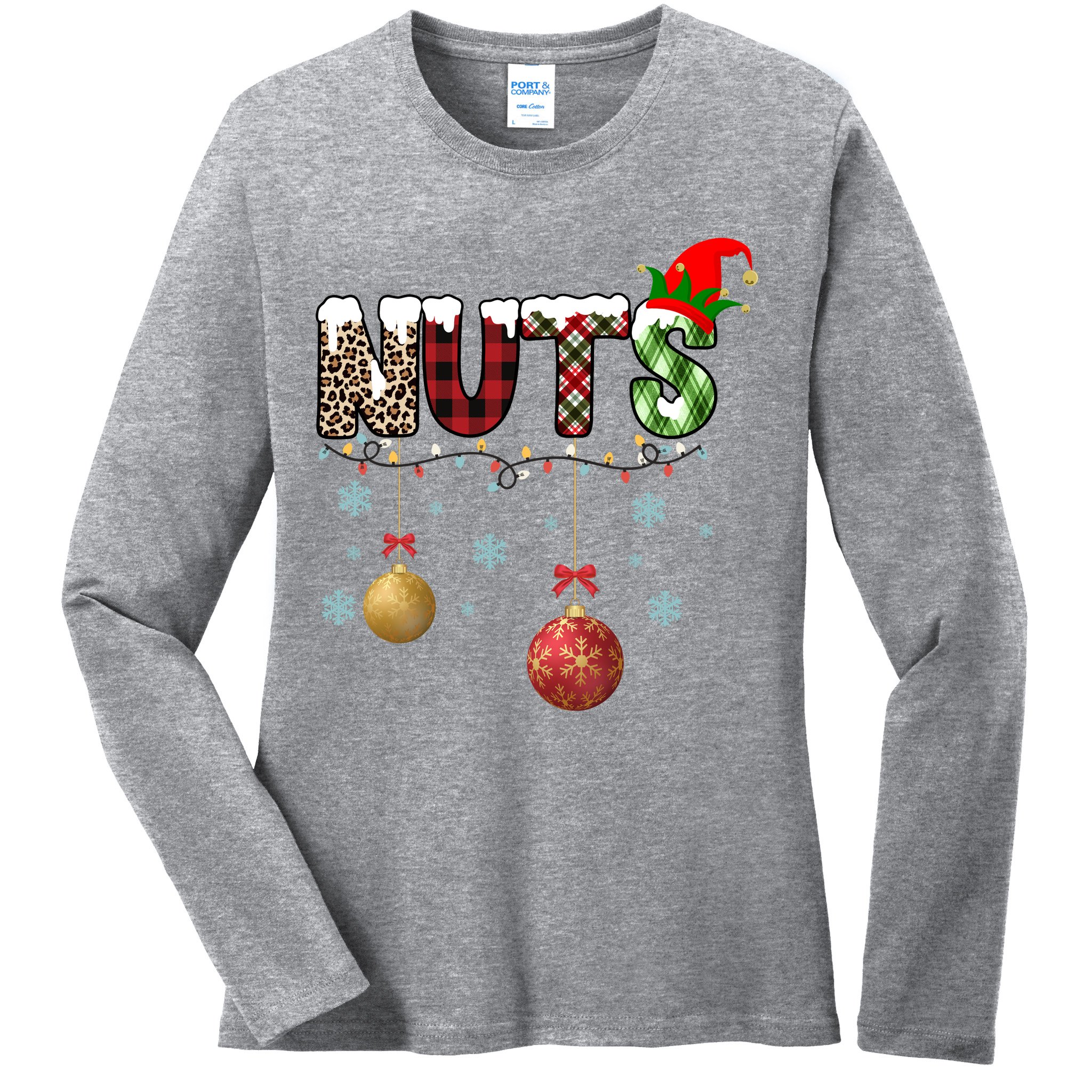 Nuts Christmas Holiday Festive Elf Ladies Long Sleeve Shirt