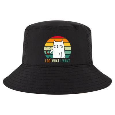 Naughty Cat I Do What I Want Funny Cat Vintage Retro Cool Comfort Performance Bucket Hat