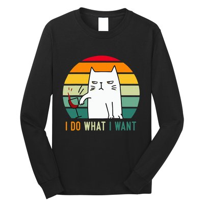 Naughty Cat I Do What I Want Funny Cat Vintage Retro Long Sleeve Shirt