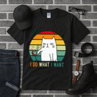 Naughty Cat I Do What I Want Funny Cat Vintage Retro Tall T-Shirt
