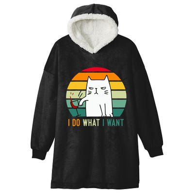 Naughty Cat I Do What I Want Funny Cat Vintage Retro Hooded Wearable Blanket