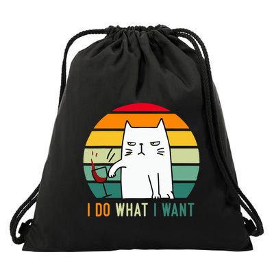 Naughty Cat I Do What I Want Funny Cat Vintage Retro Drawstring Bag