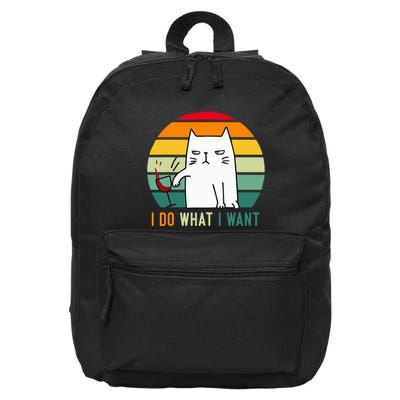 Naughty Cat I Do What I Want Funny Cat Vintage Retro 16 in Basic Backpack