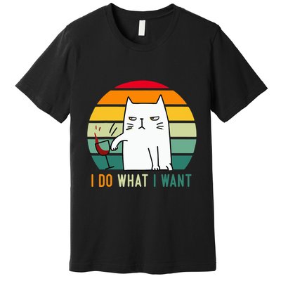 Naughty Cat I Do What I Want Funny Cat Vintage Retro Premium T-Shirt