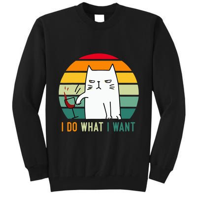 Naughty Cat I Do What I Want Funny Cat Vintage Retro Tall Sweatshirt