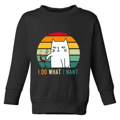 Naughty Cat I Do What I Want Funny Cat Vintage Retro Toddler Sweatshirt