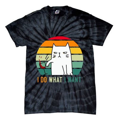 Naughty Cat I Do What I Want Funny Cat Vintage Retro Tie-Dye T-Shirt